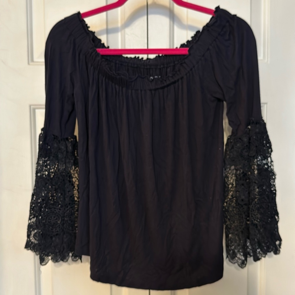 Loft Navy Off the Shoulder Lace Top Small